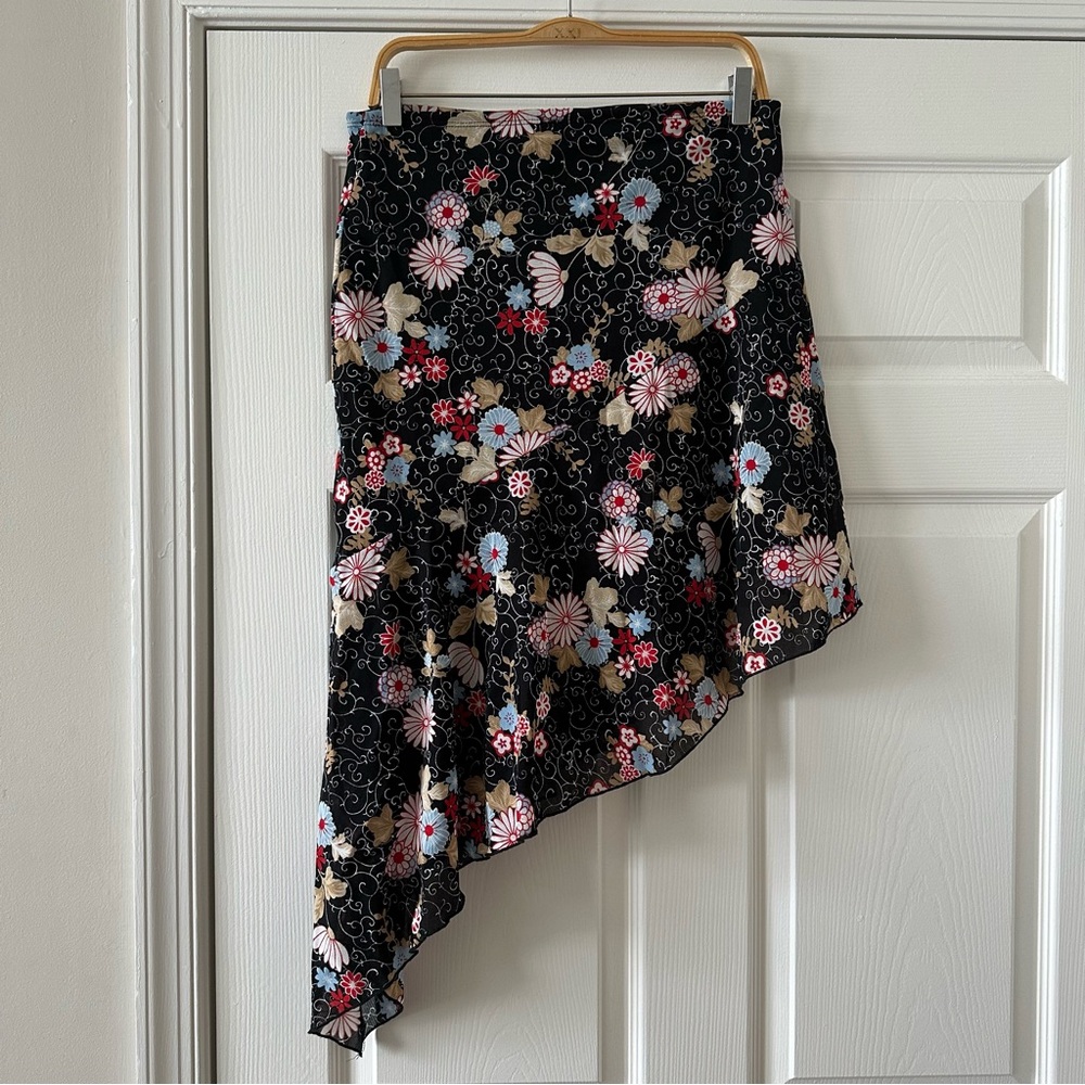 Vintage Moa Moa Midi Skirt Asymmetrical Floral Black Red Blue Fairy Whimsigoth